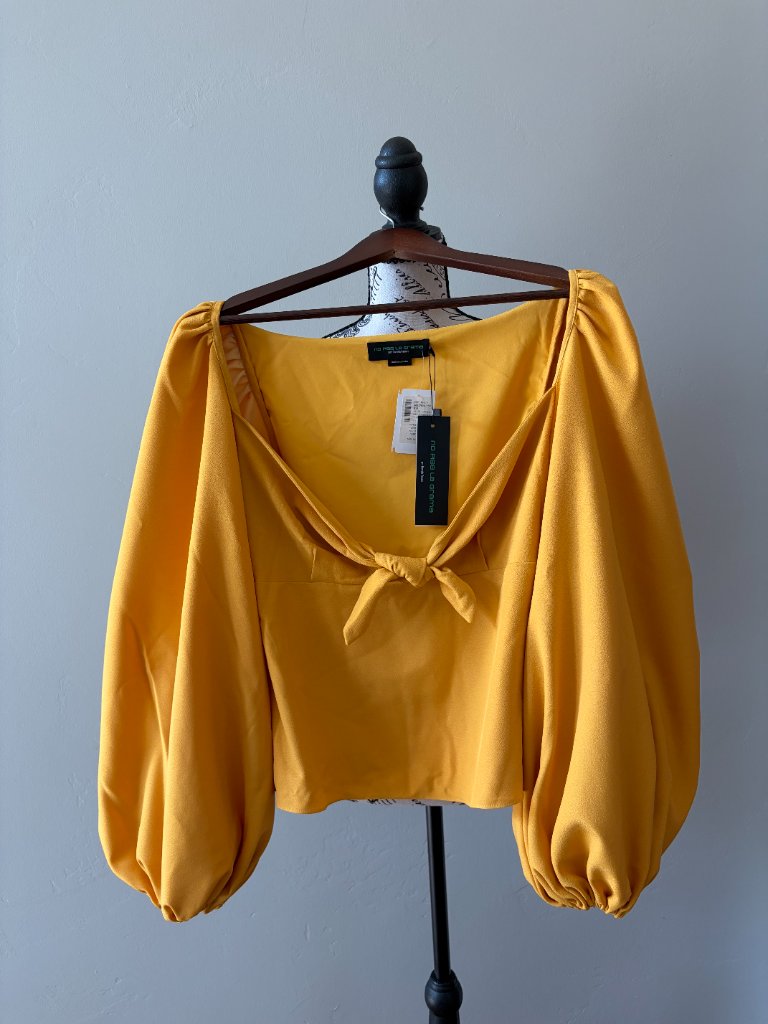 Nwt No Pise La Grama Daniela Panaro Bow Front Balloon Sleeve Blouse Mustard L — image 2 of 4